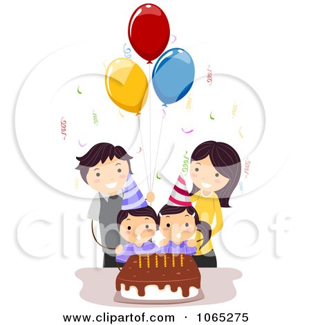 Clipart Twins Celebrating Their Birthday With Their Parents - Royalty Free Vector Illustration by BNP Design Studio