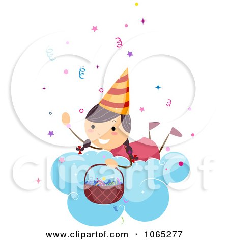 Clipart Birthday Girl On Cloud With Confetti - Royalty Free Vector Illustration by BNP Design Studio