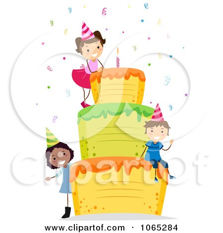 Clipart Birthday Girl On A Giant Cake - Royalty Free Vector Illustration by BNP Design Studio