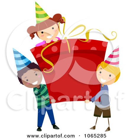 Clipart Boys Carrying A Girl On Gift Box - Royalty Free Vector Illustration by BNP Design Studio