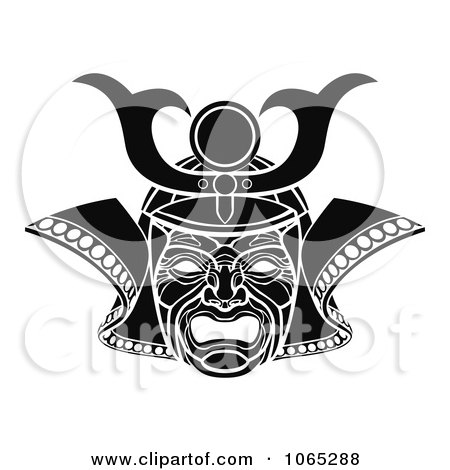 Clipart Black And White Samurai Mask - Royalty Free Vector Illustration by AtStockIllustration
