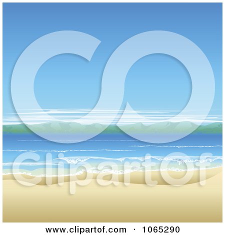 Clipart Ocean Landscape With White Sand - Royalty Free Vector Illustration by AtStockIllustration