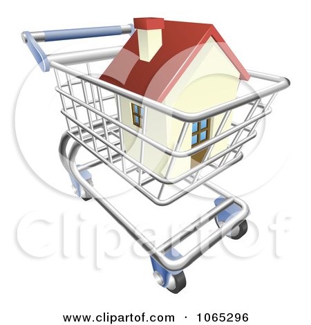 Clipart 3d House In A Shopping Cart - Royalty Free Vector Illustration by AtStockIllustration