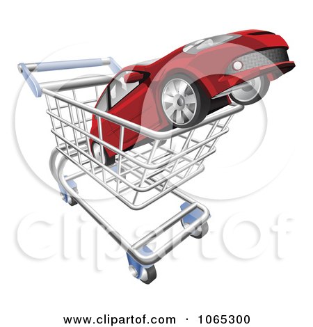 Clipart 3d Car In A Shopping Cart - Royalty Free Vector Illustration by AtStockIllustration