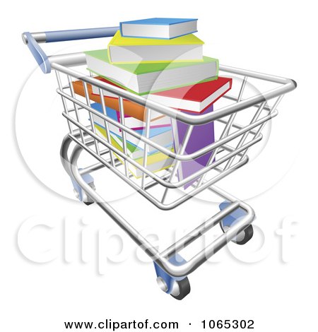 Clipart Shopping Cart Of Colorful 3d Books - Royalty Free Vector Illustration by AtStockIllustration