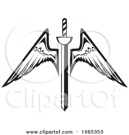 Clipart Black And White Winged Sword - Royalty Free Vector Illustration by Vector Tradition SM