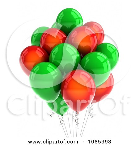Clipart 3d Red And Green Helium Party Balloons - Royalty Free CGI Illustration by stockillustrations