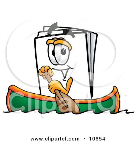 Clipart Picture of a Paper Mascot Cartoon Character Rowing a Boat by Mascot Junction