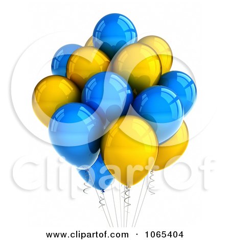 Clipart 3d Yellow And Blue Helium Party Balloons - Royalty Free CGI Illustration by stockillustrations