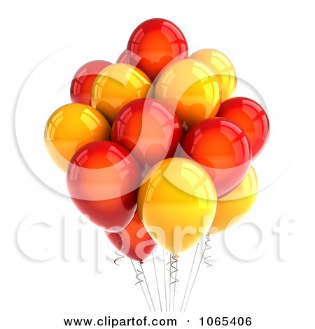 Clipart 3d Yellow And Red Helium Party Balloons - Royalty Free CGI Illustration by stockillustrations