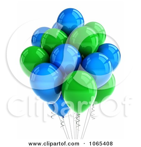 Clipart 3d Green And Blue Helium Party Balloons - Royalty Free CGI Illustration by stockillustrations