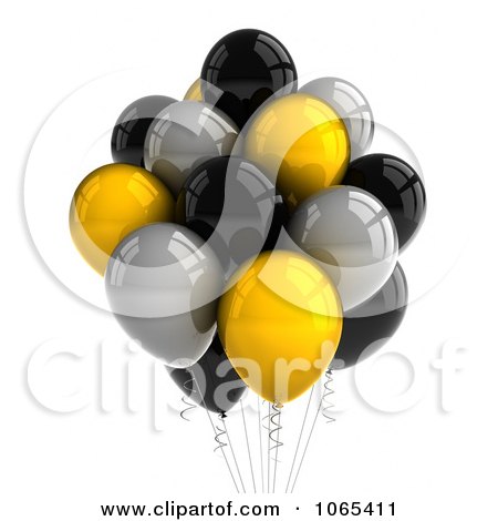 Clipart 3d Yellow, Black And Silver Helium Party Balloons - Royalty Free CGI Illustration by stockillustrations