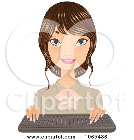 Clipart Friendly Brunette Secretary With A Keyboard 4 - Royalty Free Vector Illustration by Melisende Vector
