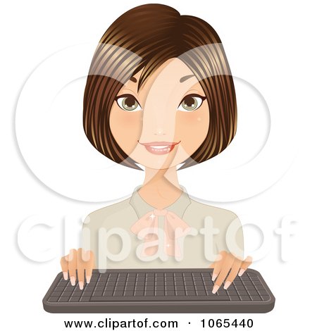 Clipart Friendly Brunette Secretary With A Keyboard 1 - Royalty Free Vector Illustration by Melisende Vector