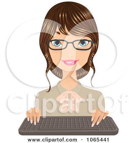Clipart Friendly Brunette Secretary With A Keyboard 9 - Royalty Free Vector Illustration by Melisende Vector