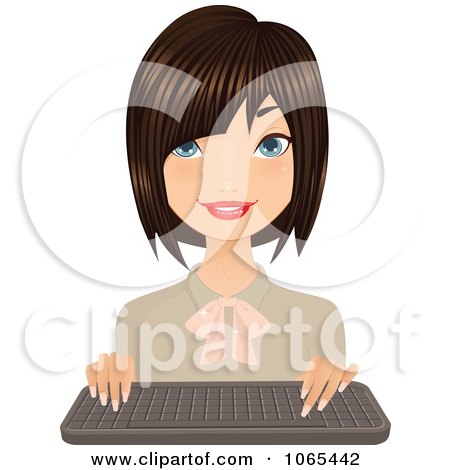 Clipart Friendly Brunette Secretary With A Keyboard 2 - Royalty Free Vector Illustration by Melisende Vector