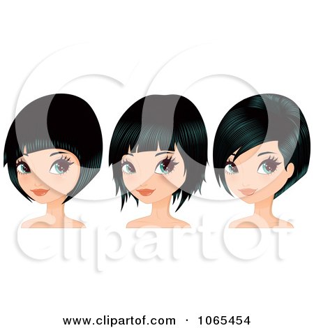 Clipart Women With Black Hair In Bob Cuts - Royalty Free Vector Illustration by Melisende Vector