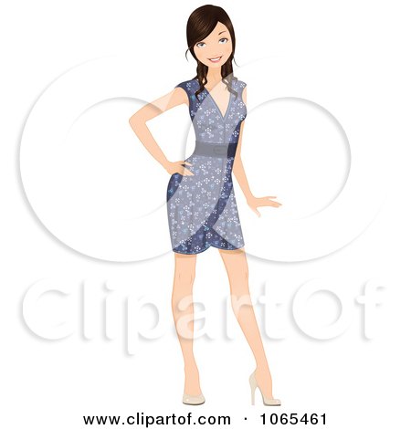 Clipart Woman In A Floral Dress - Royalty Free Vector Illustration by Melisende Vector