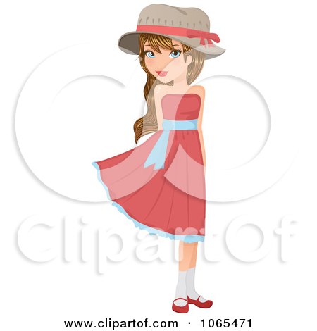 Clipart Flirty Girl In A Pink Dress - Royalty Free Vector Illustration by Melisende Vector