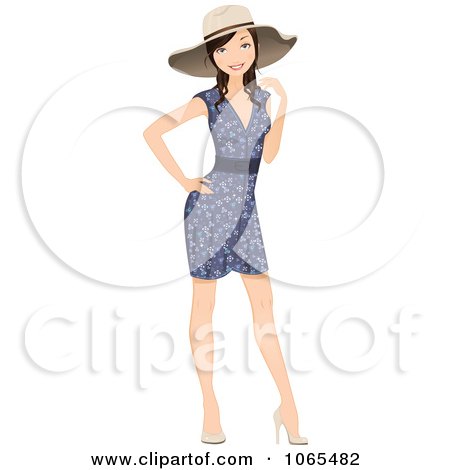 Clipart Woman In A Floral Dress And Hat - Royalty Free Vector Illustration by Melisende Vector
