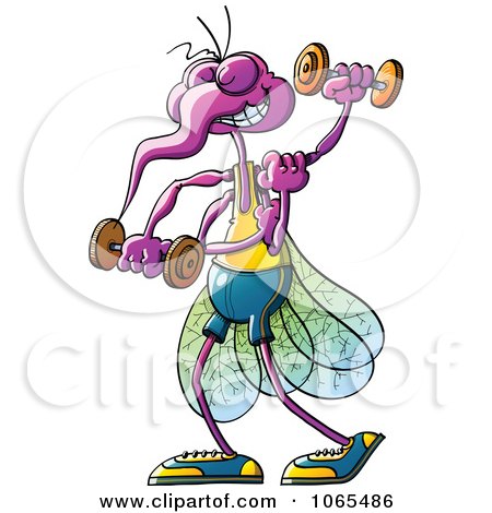 Clipart Mosquito Lifting Weights - Royalty Free Vector Illustration by Zooco