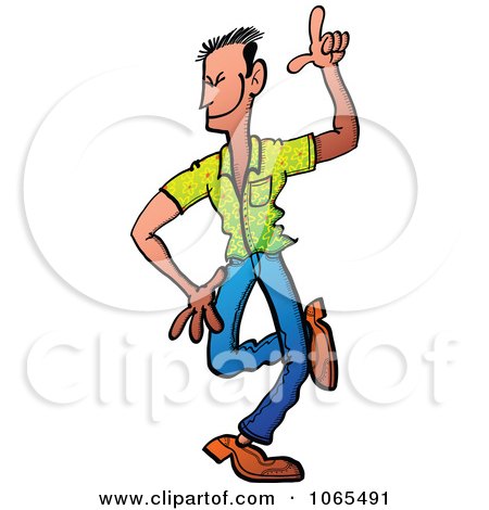 Clipart Man Dancing With One Finger Up - Royalty Free Vector Illustration by Zooco