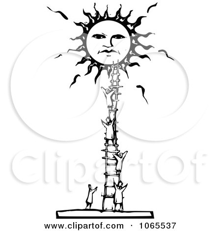 Clipart People Climbing A Ladder To The Sun - Royalty Free Vector Illustration by xunantunich