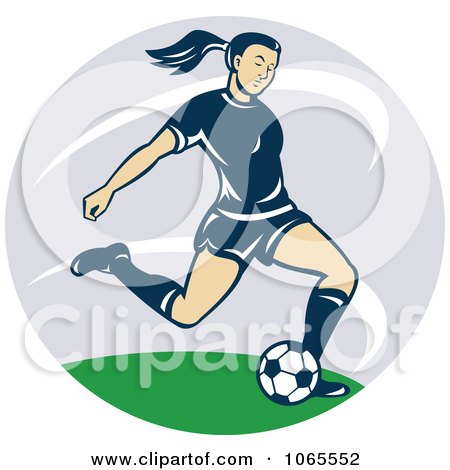 Clipart Female Soccer Player Kicking - Royalty Free Vector Illustration by patrimonio