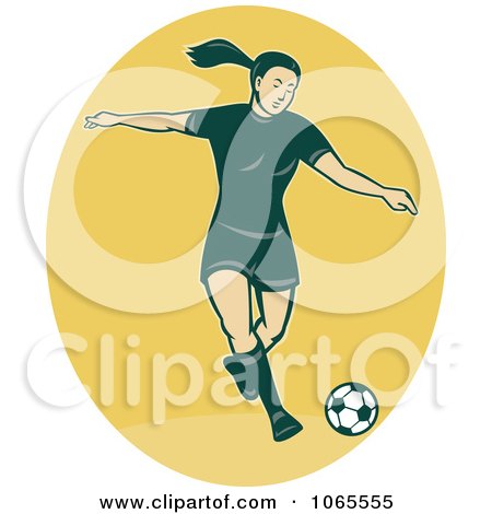 Clipart Female Soccer Player On Yellow - Royalty Free Vector Illustration by patrimonio