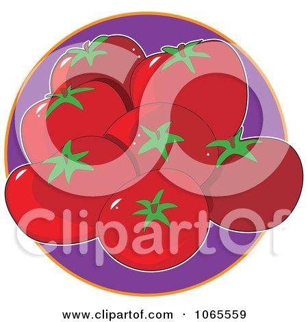 Clipart Tomatoes On Purple Logo - Royalty Free Vector Illustration by Maria Bell