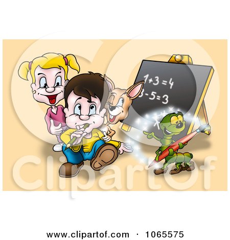 Clipart School Kids And Animals Learning Math - Royalty Free Illustration by dero