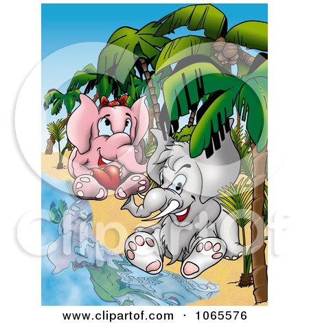 Clipart Elephant Couple On A Beach - Royalty Free Illustration by dero