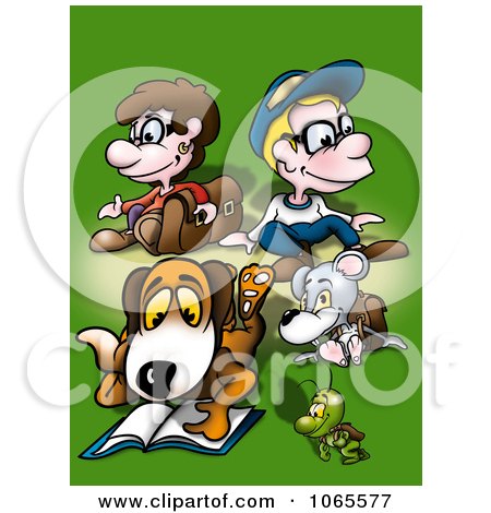 Clipart School Boys With Animals - Royalty Free Illustration by dero
