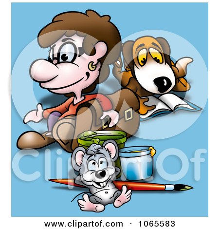Clipart Mouse, School Boy And Dog - Royalty Free Illustration by dero