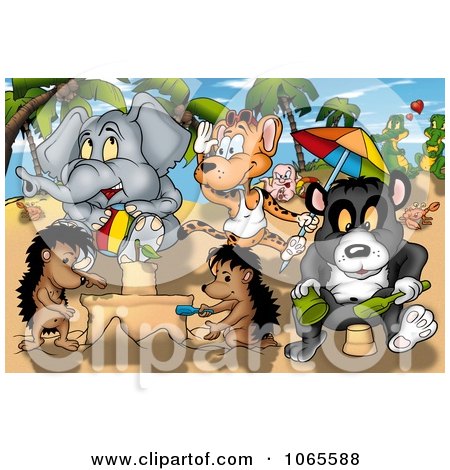 Clipart Beach Animals Playing In The Sand - Royalty Free Illustration by dero