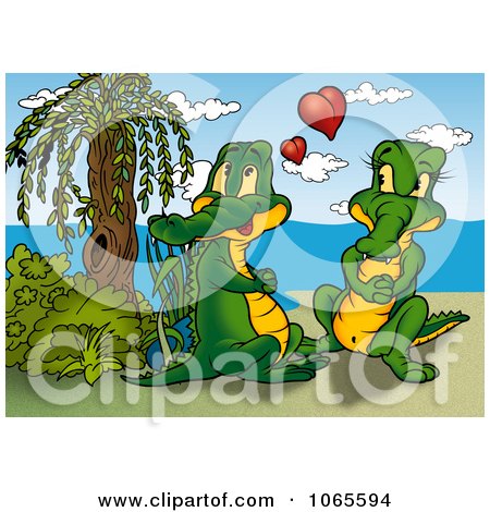 Clipart Crocodile Couple On A Beach - Royalty Free Illustration by dero