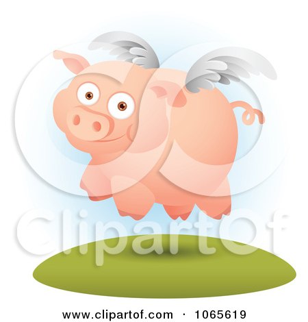 Clipart Winged Pig In Flight 2 - Royalty Free Vector Illustration by Qiun