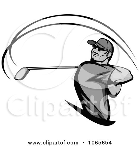 Clipart Grayscale Swinging Golfer - Royalty Free Vector Illustration by Vector Tradition SM