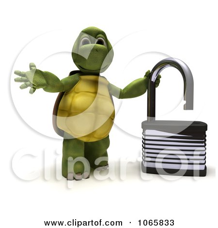 Clipart 3d Tortoise With An Open Padlock - Royalty Free CGI Illustration by KJ Pargeter