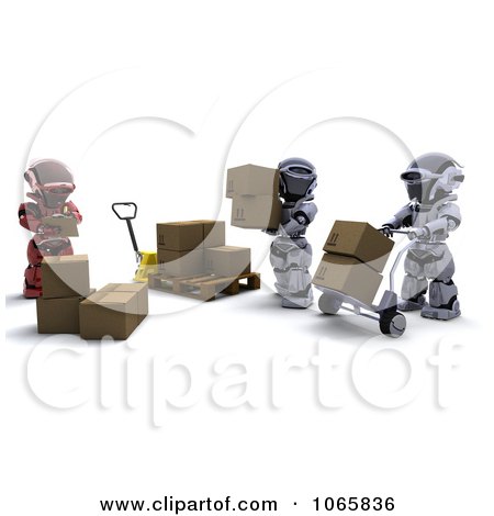 Clipart 3d Warehouse Robot Workers - Royalty Free CGI Illustration by KJ Pargeter