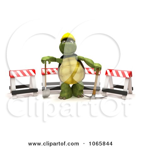 Clipart 3d Construction Tortoise At A Road Block - Royalty Free CGI Illustration by KJ Pargeter