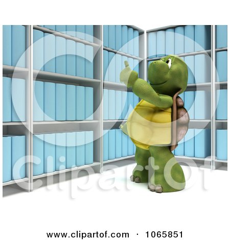Clipart 3d Tortoise Pointing At Binders - Royalty Free CGI Illustration by KJ Pargeter