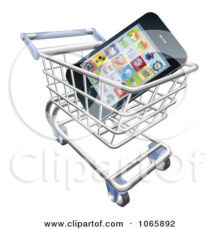 Clipart 3d Cell Phone In A Shopping Cart - Royalty Free Vector Illustration by AtStockIllustration