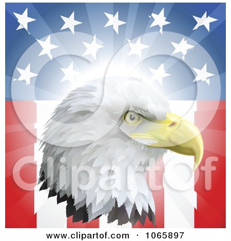 Clipart Bald Eagle Head Over An American Flag - Royalty Free Vector Illustration by AtStockIllustration