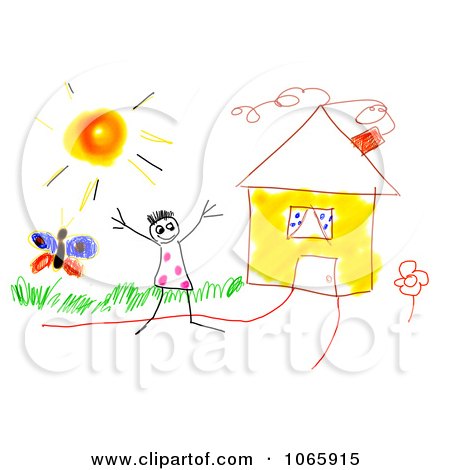 Clipart Drawing Of A Kid By A House - Royalty Free CGI Illustration by chrisroll