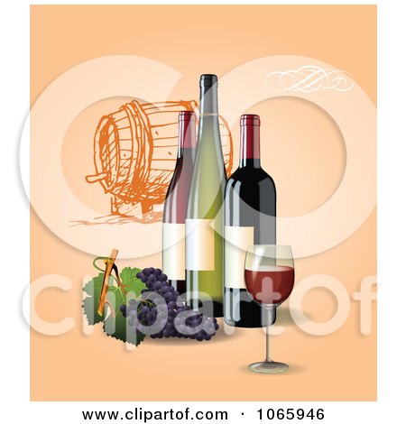 Clipart Wine Bottles With Grapes On Tan - Royalty Free Vector Illustration  by Eugene