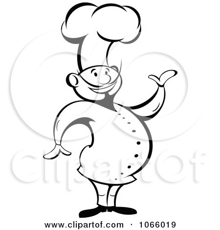 Clipart Outlined Presenting Chef - Royalty Free Vector Illustration by Vector Tradition SM