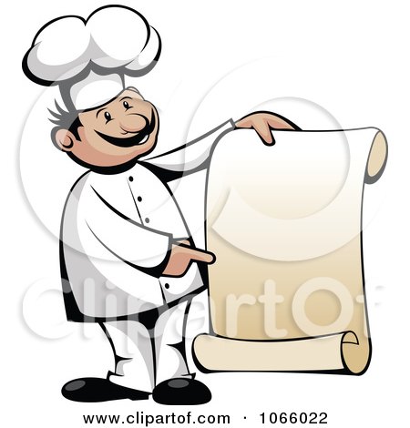 Clipart Chef Holding A Scroll Menu - Royalty Free Vector Illustration by Vector Tradition SM