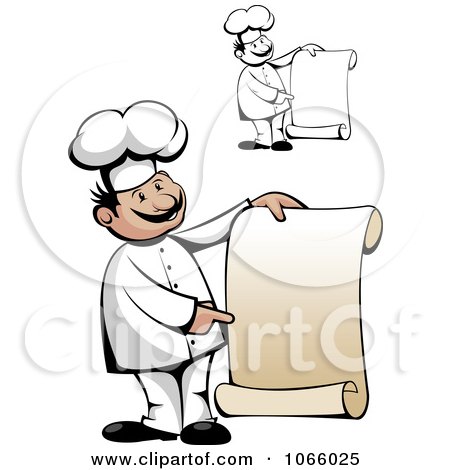 Clipart Chefs Holding Scroll Menus - Royalty Free Vector Illustration by Vector Tradition SM