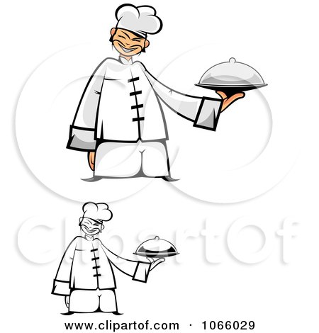 Clipart Asian Chefs Holding Platters - Royalty Free Vector Illustration by Vector Tradition SM